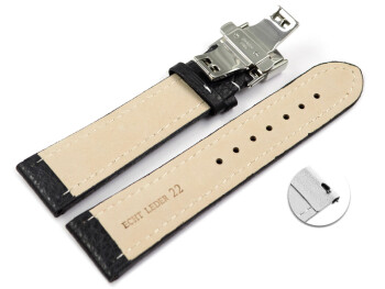 Bracelet montre échange rapide déployante papillon cuir grainé noir couture blanche 18mm 20mm 22mm 24mm 26mm 28mm
