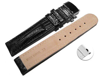 Bracelet montre échange rapide déployante papillon cuir Téju noir 18mm 20mm 22mm 24mm