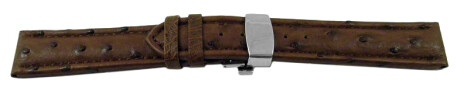 Bracelet montre échange rapide déployante papillon autruche véritable marron foncé 18mm 20mm 22mm 24mm