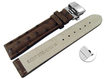 Bracelet montre échange rapide déployante papillon autruche véritable marron foncé 18mm 20mm 22mm 24mm