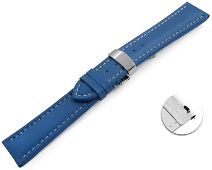 Bracelet montre échange rapide déployante cuir lisse rembourré bleu wN 18mm 20mm 22mm 24mm