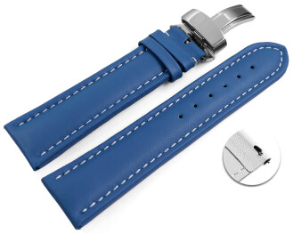 Bracelet montre échange rapide déployante cuir lisse rembourré bleu wN 18mm 20mm 22mm 24mm