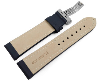 Bracelet montre échange rapide déployante cuir lisse rembourré bleu foncé  18mm 20mm 22mm 24mm