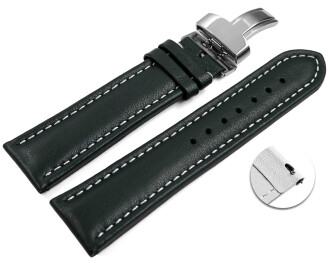 Bracelet montre échange rapide déployante cuir lisse rembourré vert foncé wN 18mm 20mm 22mm 24mm