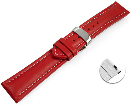 Bracelet montre échange rapide déployante cuir lisse rembourré rouge wN 18mm 20mm 22mm 24mm