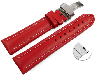 Bracelet montre échange rapide déployante cuir lisse rembourré rouge wN 18mm 20mm 22mm 24mm
