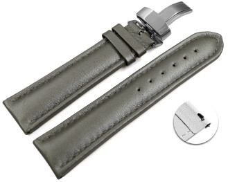 Bracelet montre échange rapide déployante cuir lisse rembourré gris foncé 18mm 20mm 22mm 24mm