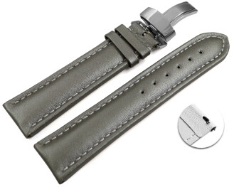 Bracelet montre échange rapide déployante cuir lisse rembourré gris foncé wN 18mm 20mm 22mm 24mm