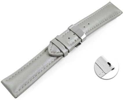 Bracelet montre échange rapide déployante cuir lisse rembourré gris clair 18mm 20mm 22mm 24mm