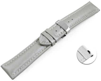 Bracelet montre échange rapide déployante cuir lisse rembourré gris clair wN 18mm 20mm 22mm 24mm