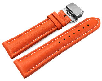 Bracelet montre déployante papillon cuir lisse orange wN 18mm 20mm 22mm 24mm 26mm 28mm