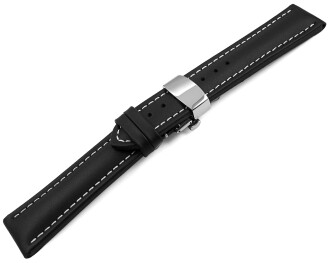 Bracelet montre déployante papillon cuir lisse noir wN 18mm 20mm 22mm 24mm 26mm 28mm