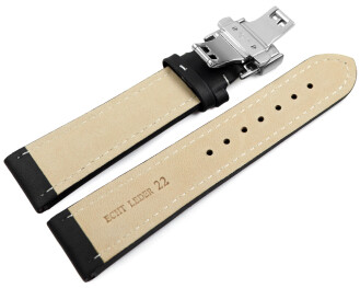 Bracelet montre déployante papillon cuir lisse noir wN 18mm 20mm 22mm 24mm 26mm 28mm