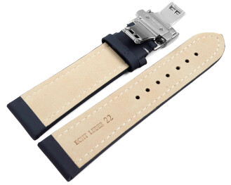 Bracelet montre déployante papillon cuir lisse bleu foncé 18mm 20mm 22mm 24mm 26mm 28mm