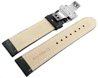 Bracelet montre déployante papillon cuir lisse vert foncé wN 18mm 20mm 22mm 24mm 26mm 28mm
