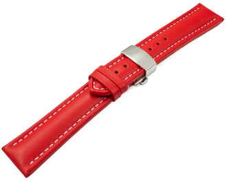 Bracelet montre déployante papillon cuir lisse rouge wN 18mm 20mm 22mm 24mm 26mm 28mm