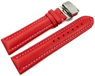 Bracelet montre déployante papillon cuir lisse rouge wN 18mm 20mm 22mm 24mm 26mm 28mm