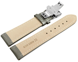 Bracelet montre déployante papillon cuir lisse gris foncé wN 18mm 20mm 22mm 24mm 26mm 28mm