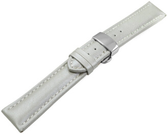Bracelet montre déployante papillon cuir lisse gris clair wN 18mm 20mm 22mm 24mm 26mm 28mm