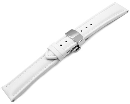 Bracelet montre déployante papillon cuir lisse blanc 18mm 20mm 22mm 24mm 26mm 28mm