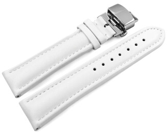 Bracelet montre déployante papillon cuir lisse blanc 18mm 20mm 22mm 24mm 26mm 28mm