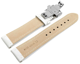 Bracelet montre déployante papillon cuir lisse blanc 18mm 20mm 22mm 24mm 26mm 28mm