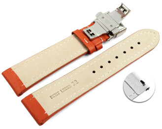 Bracelet montre échange rapide déployante papillon cuir lisse orange wN 18mm 20mm 22mm 24mm 26mm 28mm