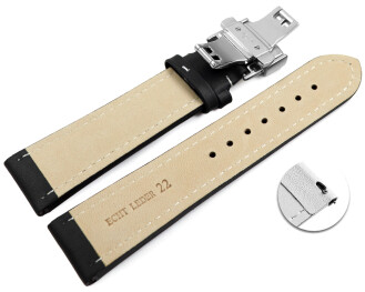 Bracelet montre échange rapide déployante papillon cuir lisse noir wN 18mm 20mm 22mm 24mm 26mm 28mm