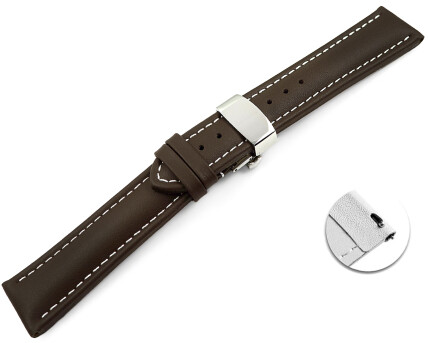 Bracelet montre échange rapide déployante papillon cuir lisse marron foncé wN 18mm 20mm 22mm 24mm 26mm 28mm