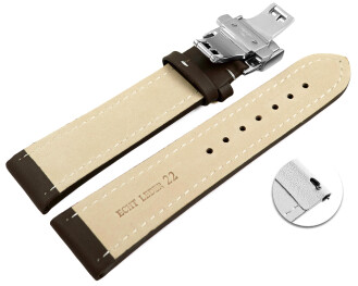 Bracelet montre échange rapide déployante papillon cuir lisse marron foncé wN 18mm 20mm 22mm 24mm 26mm 28mm