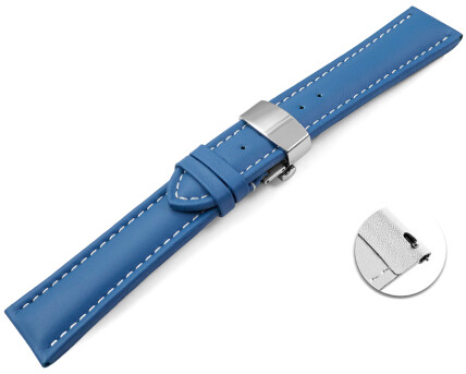 Bracelet montre échange rapide déployante papillon cuir lisse bleu wN 18mm 20mm 22mm 24mm 26mm 28mm