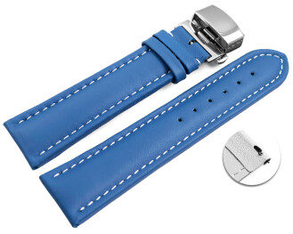 Bracelet montre échange rapide déployante papillon cuir lisse bleu wN 18mm 20mm 22mm 24mm 26mm 28mm