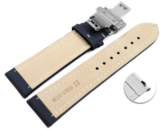 Bracelet montre échange rapide déployante papillon cuir lisse bleu foncé wN 18mm 20mm 22mm 24mm 26mm 28mm