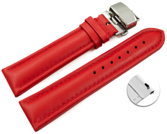 Bracelet montre échange rapide déployante papillon cuir lisse rouge 18mm 20mm 22mm 24mm 26mm 28mm