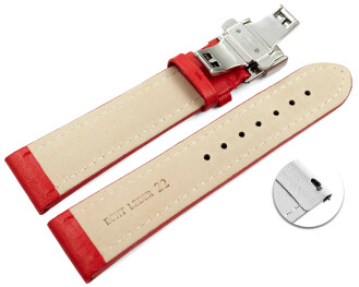 Bracelet montre échange rapide déployante papillon cuir lisse rouge 18mm 20mm 22mm 24mm 26mm 28mm
