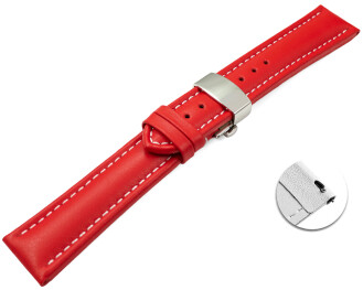 Bracelet montre échange rapide déployante papillon cuir lisse rouge wN 18mm 20mm 22mm 24mm 26mm 28mm