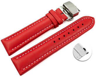 Bracelet montre échange rapide déployante papillon cuir lisse rouge wN 18mm 20mm 22mm 24mm 26mm 28mm