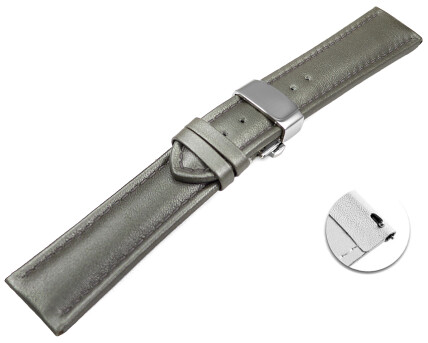 Bracelet montre échange rapide déployante papillon cuir lisse gris foncé 18mm 20mm 22mm 24mm 26mm 28mm