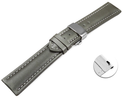 Bracelet montre échange rapide déployante papillon cuir lisse gris foncé wN 18mm 20mm 22mm 24mm 26mm 28mm