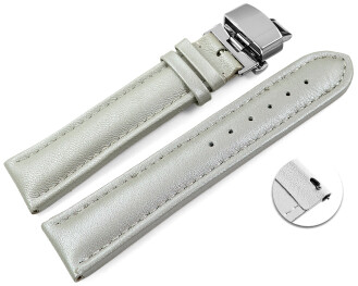 Bracelet montre échange rapide déployante papillon cuir lisse gris clair 18mm 20mm 22mm 24mm 26mm 28mm