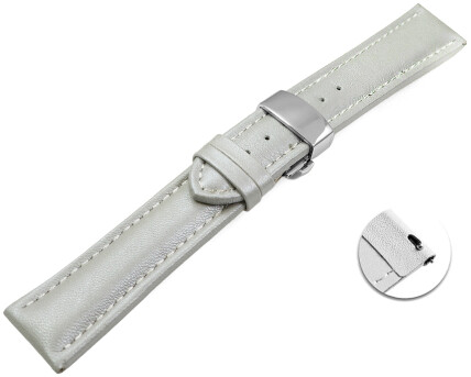 Bracelet montre échange rapide déployante papillon cuir lisse gris clair wN 18mm 20mm 22mm 24mm 26mm 28mm