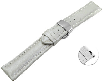 Bracelet montre échange rapide déployante papillon cuir lisse gris clair wN 18mm 20mm 22mm 24mm 26mm 28mm