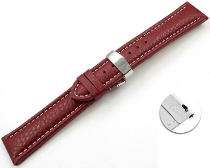 Bracelet de montre échange rapide déployante cuir de veau grainé bordeaux 18mm 20mm 22mm 24mm