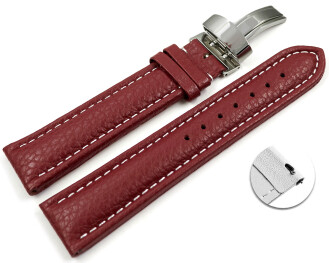 Bracelet de montre échange rapide déployante cuir de veau grainé bordeaux 18mm 20mm 22mm 24mm