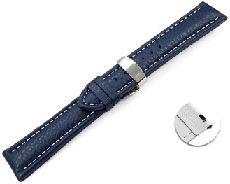 Bracelet de montre échange rapide déployante cuir de veau grainé bleu foncé 18mm 20mm 22mm 24mm