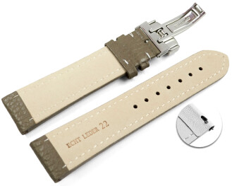Bracelet de montre échange rapide déployante cuir de veau grainé Taupe 18mm 20mm 22mm 24mm