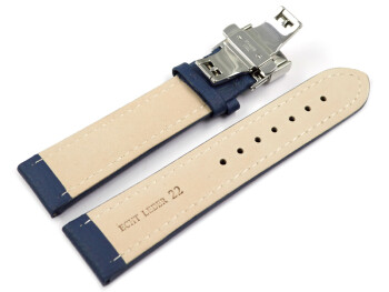 Bracelet montre déployante papillon cuir de veau grainé bleu TiT 18mm 20mm 22mm 24mm 26mm 28mm