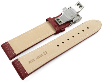 Bracelet montre déployante papillon cuir de veau grainé bordeaux TiT 18mm 20mm 22mm 24mm 26mm 28mm