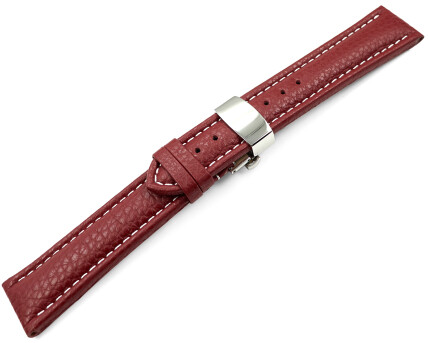Bracelet montre déployante papillon cuir de veau grainé bordeaux 18mm 20mm 22mm 24mm 26mm 28mm