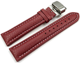 Bracelet montre déployante papillon cuir de veau grainé bordeaux 18mm 20mm 22mm 24mm 26mm 28mm